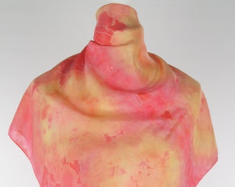 Square silk scarf, red yellow scarf, red silk scarf, yellow striped scarf, hand dyed scarf, silk scarf, handmade scarf, gift for her