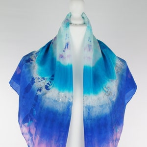 Blue green scarf, square silk scarf, blue silk scarf, purple scarf, hand dyed scarf, handmade scarf, large square scarf, gift for her