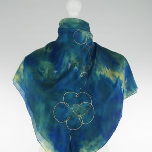 Sciarpa gialla blu, sciarpa di seta quadrata, sciarpa blu, sciarpa gialla, sciarpa quadrata, sciarpa grande, sciarpa tinta a mano, sciarpa fatta a mano, regalo di Natale