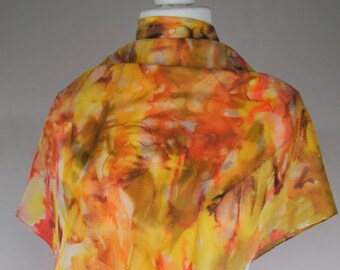 Orange yellow brown hand dyed pure silk scarf, square scarf handmade gift for her