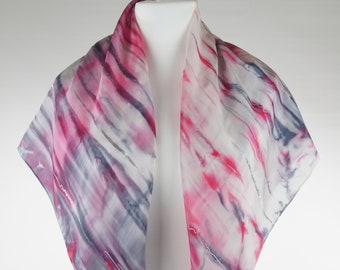 Square silk scarf, grey red scarf, red silk scarf, grey silk scarf, white scarf, hand dyed scarf, silk scarf, handmade scarf, gift for her