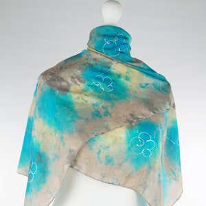 Grey blue scarf, hand dyed scarf, long silk scarf, grey silk scarf, blue scarf, silk scarf, handmade scarf, christmas gift, gift for her