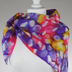 Square silk scarf, purple pink scarf, dot scarf, yellow scarf, rectangular scarf, hand dyed scarf, silk scarf, handmade scarf, gift for her