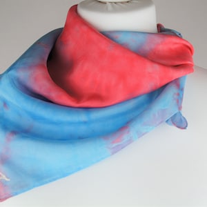 Blue red scarf, square silk scarf, blue silk scarf, red scarf, hand dyed scarf, silk scarf, handmade scarf, rectangular scarf, gift for her