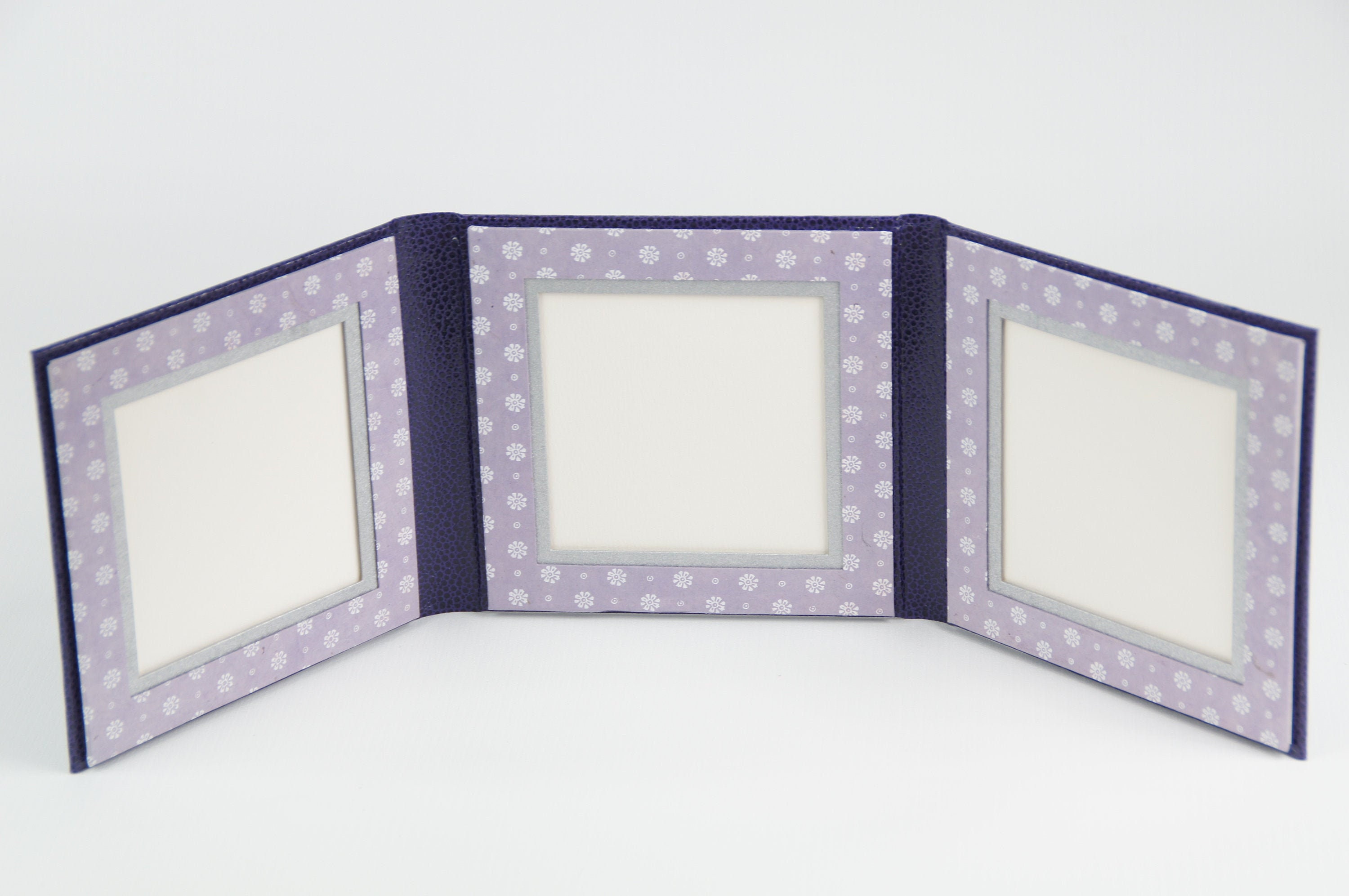 Cadre Photo en Carton Argenté Blanc Violet, Triptyque Autoportant, Cadeau Pour Lui ou Elle