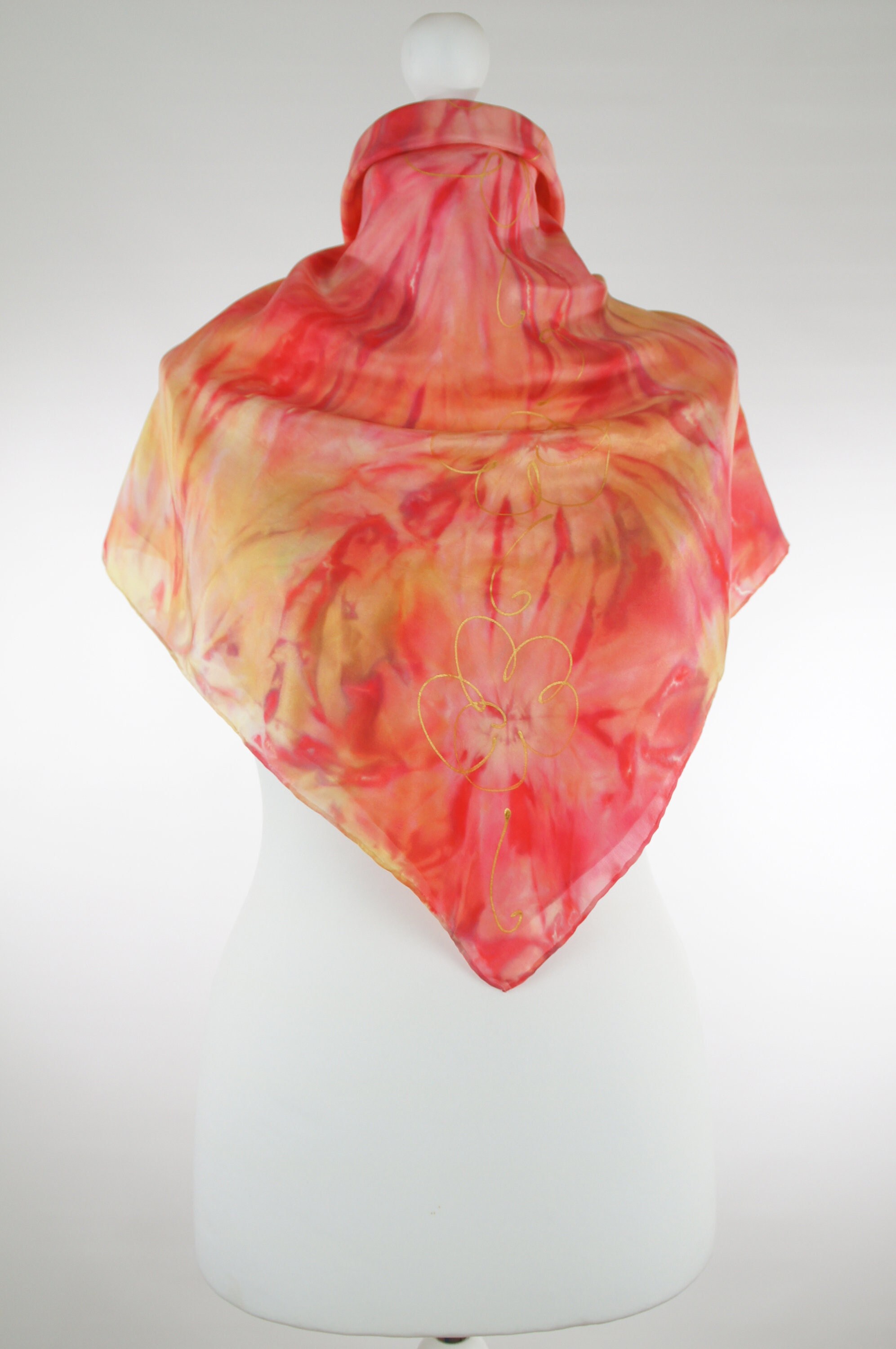 Red yellow scarf, square silk scarf, red silk scarf, yellow scarf, hand dyed scarf, handmade scarf, large square scarf, gift for her