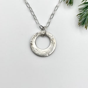 Contemporary Sterling Silver Hammered Pendant, Silver Washer Pendant, Handmade in the  UK, Unique Gift For Women.