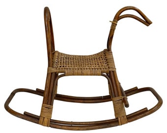 Mid-Century Modern Danish Rocking Horse with Wicker Rattan Seat