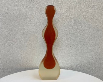 Wavy Lucite Vase with Painted Interior