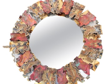 Brutalist Modern Curtis Jere Style Circle Mirror