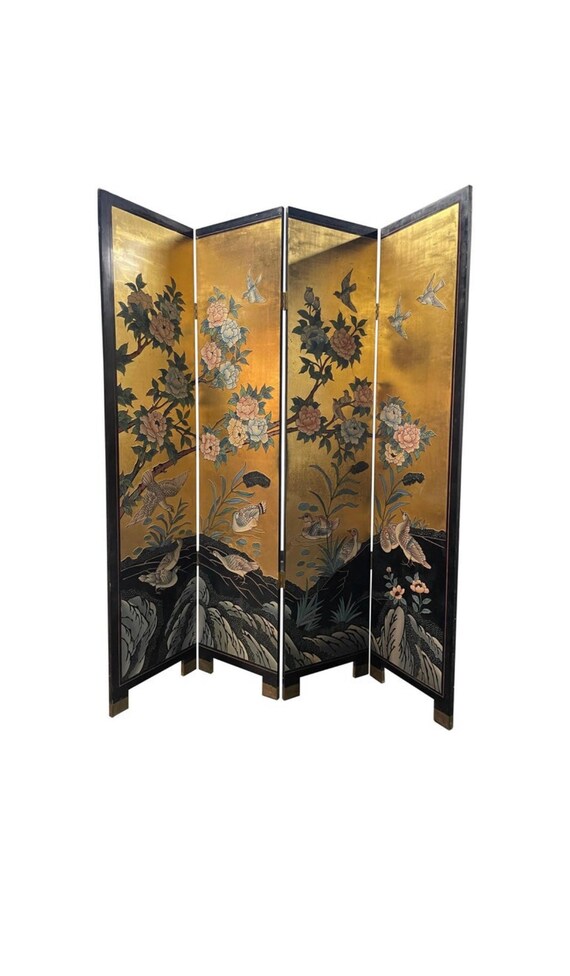 Vintage Oriental Screen Room Divider Etsy