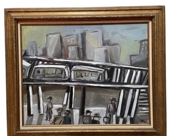 Signed Stuart Ross Subway Scene Painting