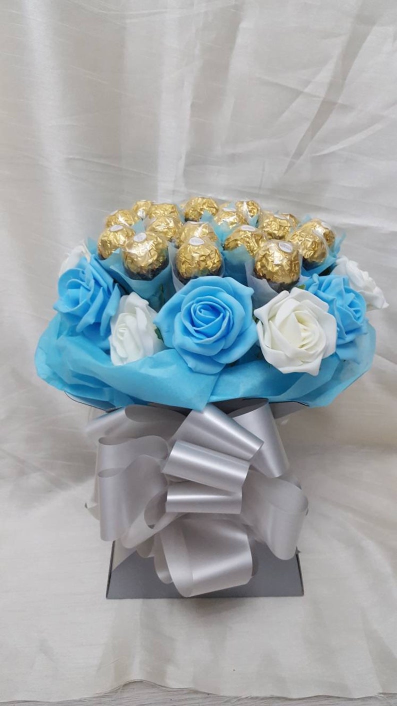 Luxury Light Blue Ferrero Rocher Chocolates Bouquet Sweet Etsy