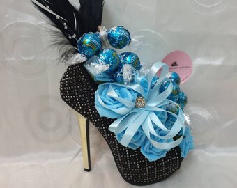 Luxury Heel Creation Salted Caramel Lindt Lindor Chocolates Bouquet - Light Blue Sweet Gift Hamper