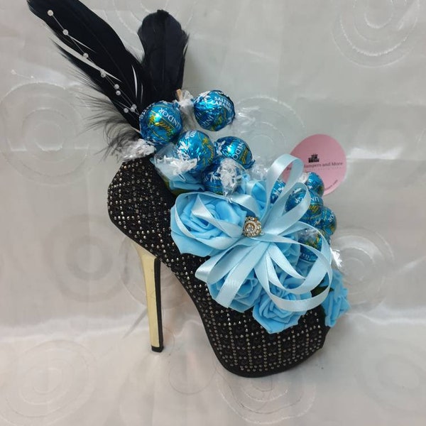 Luxury Heel Creation Salted Caramel Lindt Lindor Chocolates Bouquet - Light Blue Sweet Gift Hamper