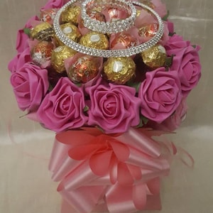 Ferrero Rocher Pink Roses Silver Butterfly Chocolate Bouquet Any