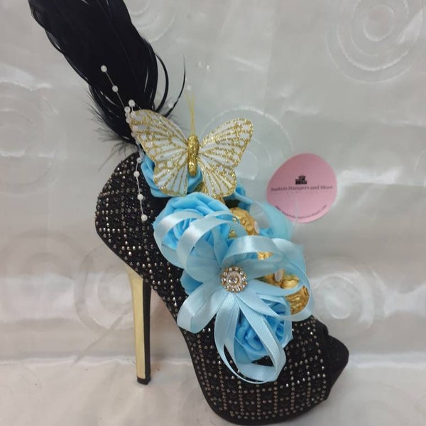 Luxury Heel Creation Ferrero Rocher Chocolates Bouquet - Light Blue Sweet Gift Hamper