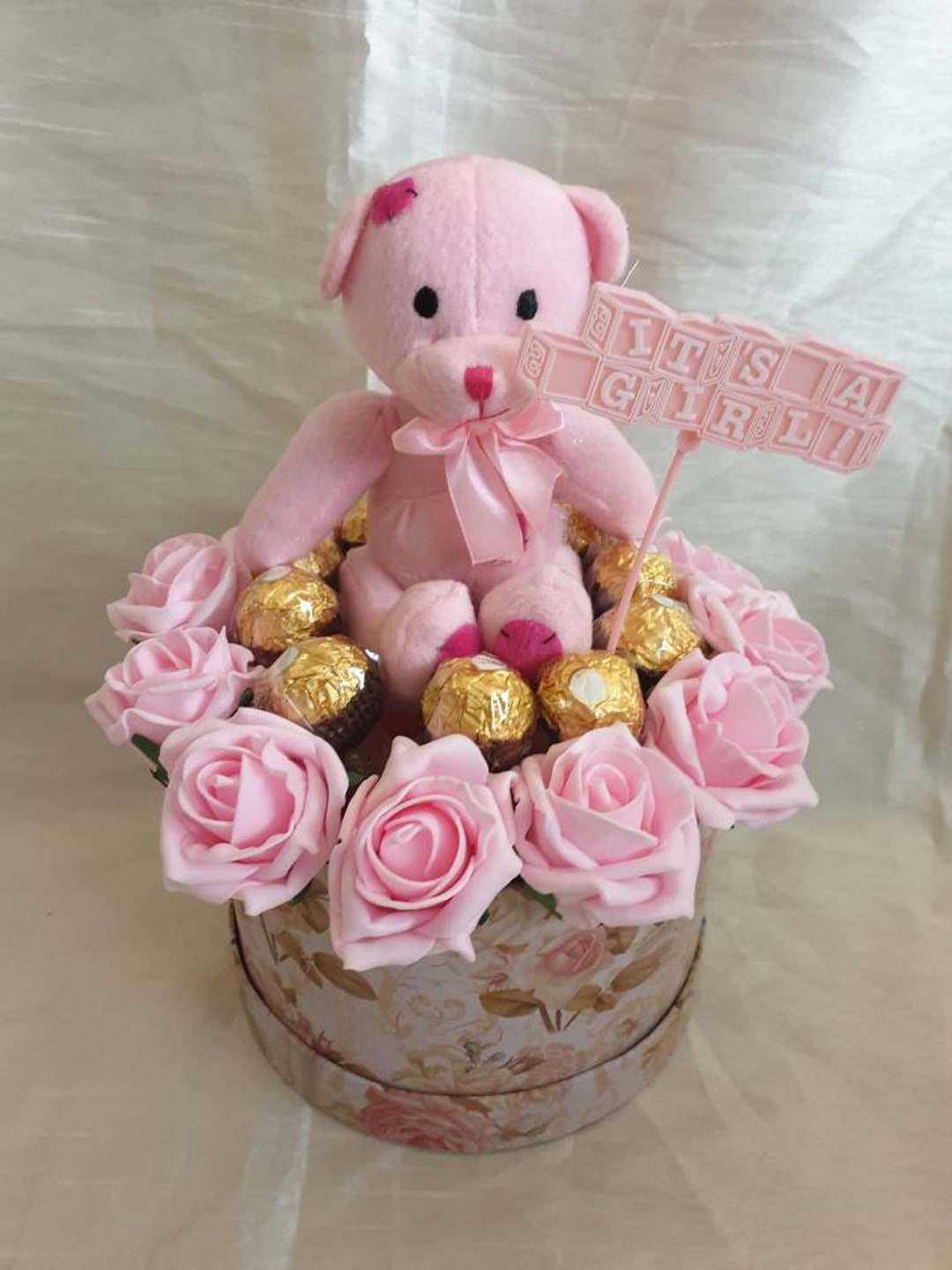 Luxury Small Pink Hat Box Baby Girl Ferrero Chocolates Bouquet Sweet
