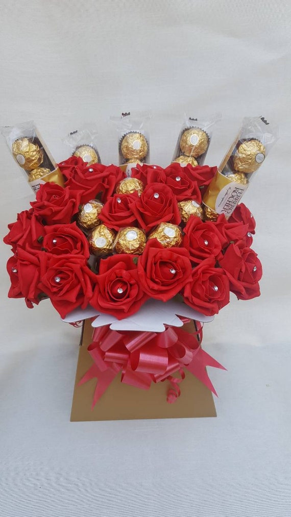 Ferrero Rocher Pink Roses Silver Butterfly Chocolate Bouquet Any