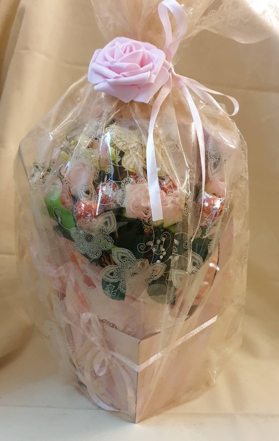 Ferrero Rocher Pink Roses Silver Butterfly Chocolate Bouquet Any Ocassion -   Israel