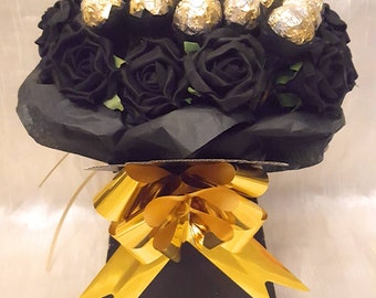 Chocolates Bouquet Ferrero Rocher Black & Gold Bow - Sweet Gift Hamper