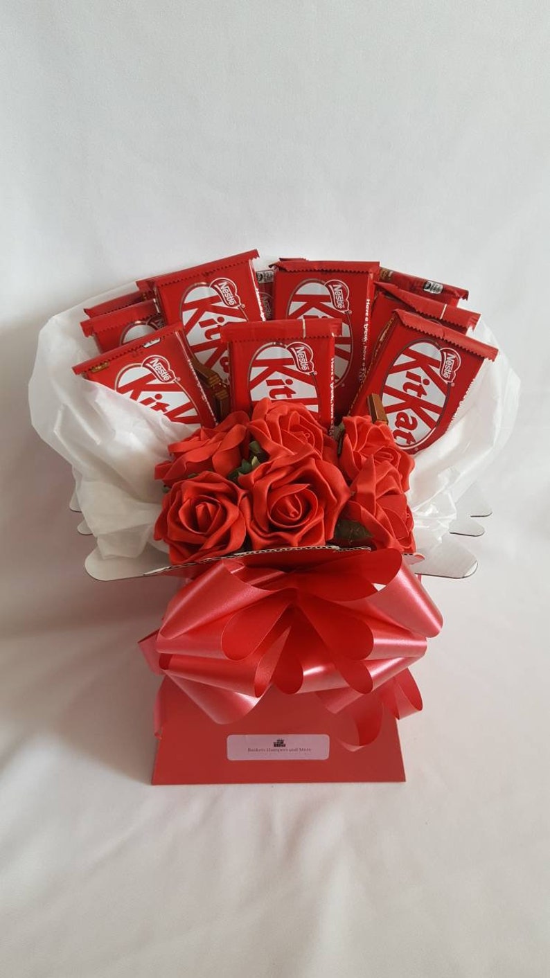 Chocolate Bouquet Kitkat & Flowers Dulce Cesta regalo Etsy España