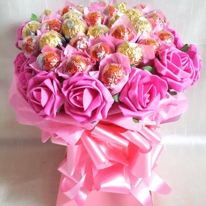 Ferrero Rocher & Lindt Lindor Pink Chocolate Bouquet - Sweet Gift Hamper