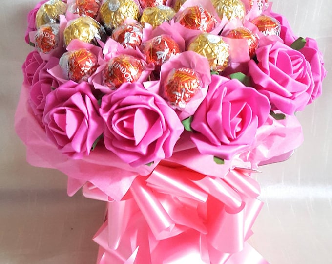 Ferrero Rocher & Lindt Lindor Pink Chocolate Bouquet - Sweet Gift Hamper