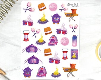 Camping Mini Planner Stickers: Campfire Nights (27 Stickers)