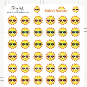 Pronóstico de hoy, Mini Planner Sun Stickers. Ideal para planificadores de varios tamaños.