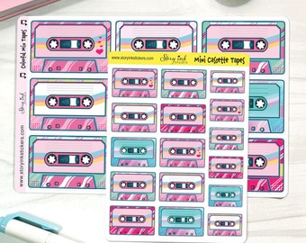 Retro Cassette Tape Stickers: 80s-90s Nostalgic Planner Decals