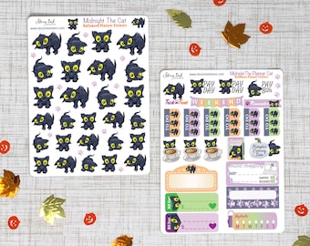 Black Cat Mini Planner Stickers: Functional & Decor Sheets