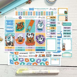 Tini Bär Schlitten Tag Planer Aufkleber. Hobonichi Cousin Sticker Kit