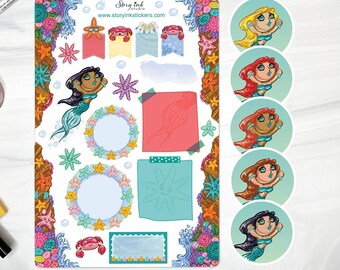 Mermaid Corner Border Stickers. Ideal for various planners and journal sizes.