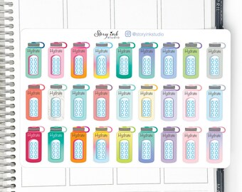 Daily Hydrate Water Bottle Tracker Stickers for planners.