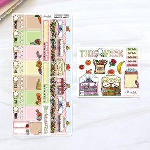 Kit d'autocollants pour agenda hebdomadaire Farmer's Market | Formaté pour l'agenda de Hobonichi Weeks