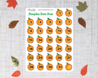 Fall Pumpkin Date Dots Planner Stickers