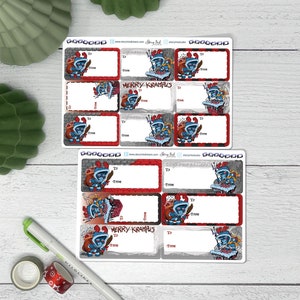 Etiquetas adhesivas navideñas de regalo de Little Krampus at Work (PEQUEÑAS o MEDIANAS).