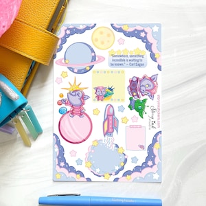 Cat from Outer Space Corner Border Stickers. Great for any size planner and journal.