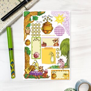Pegatinas para bordes de esquina de picnic con diseño de oso de miel. Ideales para agendas de cualquier tamaño.