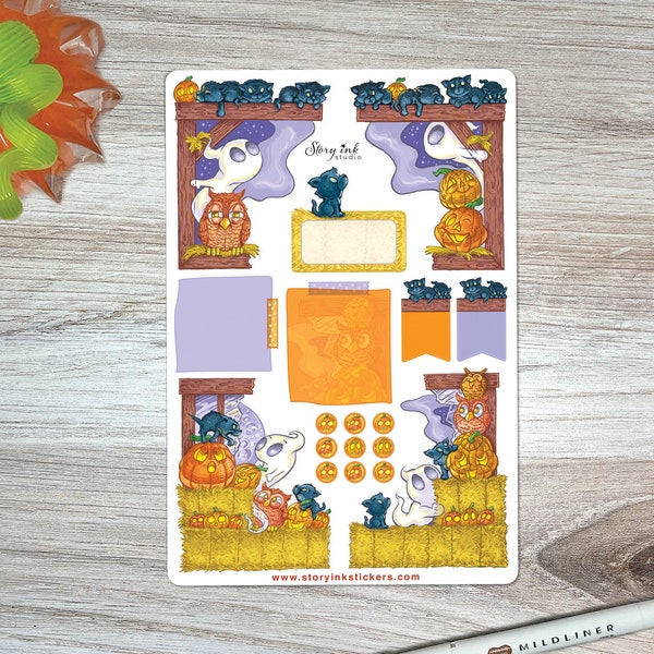 Haunted Barn Corner Border Stickers. Great for any size planner.