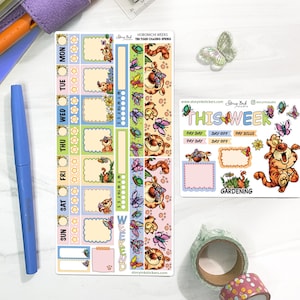 Tini Tiger Chasing Spring Aufkleber Kit | Formatiert für den Hobonichi Wochen Planer