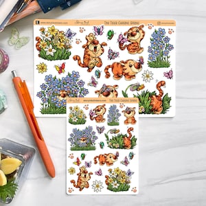 Pegatinas de Tini Tiger Chasing Spring. Tamaño perfecto para agendas y diarios de varios tamaños.