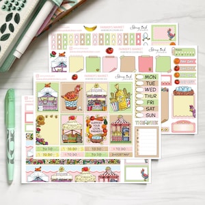 Kit d'autocollants pour agenda hebdomadaire Farmer's Market. Formaté pour l'agenda Hobonichi Cousin (A5)