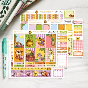 Stickers pour agenda de pique-nique Honey Bear. Kit d'autocollants cousin Hobonichi