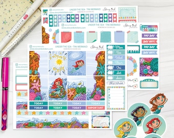 Mermaid Planner Stickers. Hobonichi Cousin Sticker Set