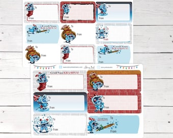 Little Krampus Gift Christmas Sticker Label Tags (SMALL or MEDIUM) / Great for Christmas presents or gift cards!