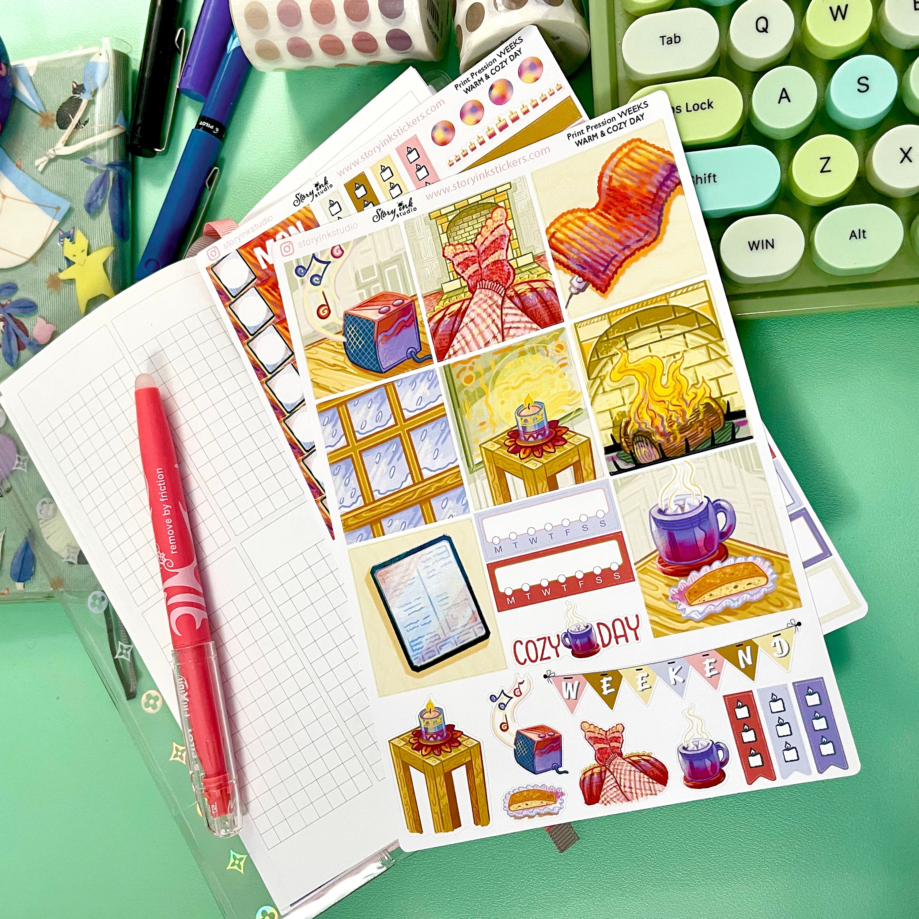 Cozy Day Planner Stickers | Print Pression Weeks Sticker Kits - Etsy
