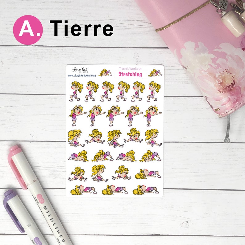 Stretching Workout Planner Stickers: Fitness Tracker Stickers A. Tierre