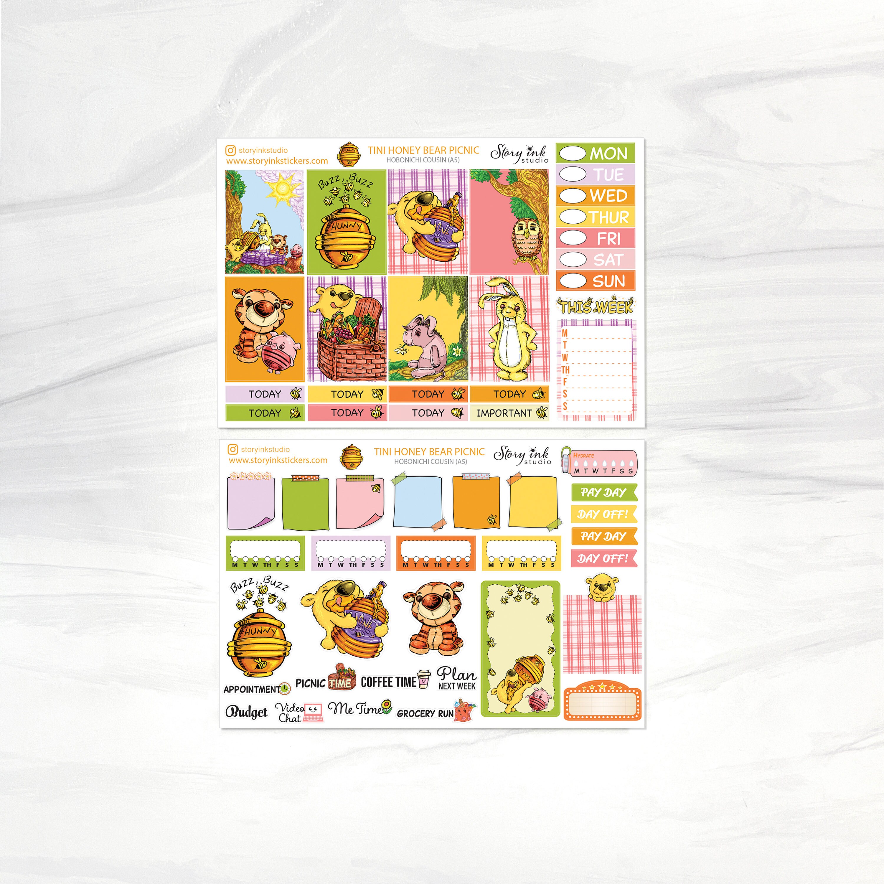 Honey Bear Picnic Planner Stickers. Hobonichi Cousin Sticker Kit - Etsy
